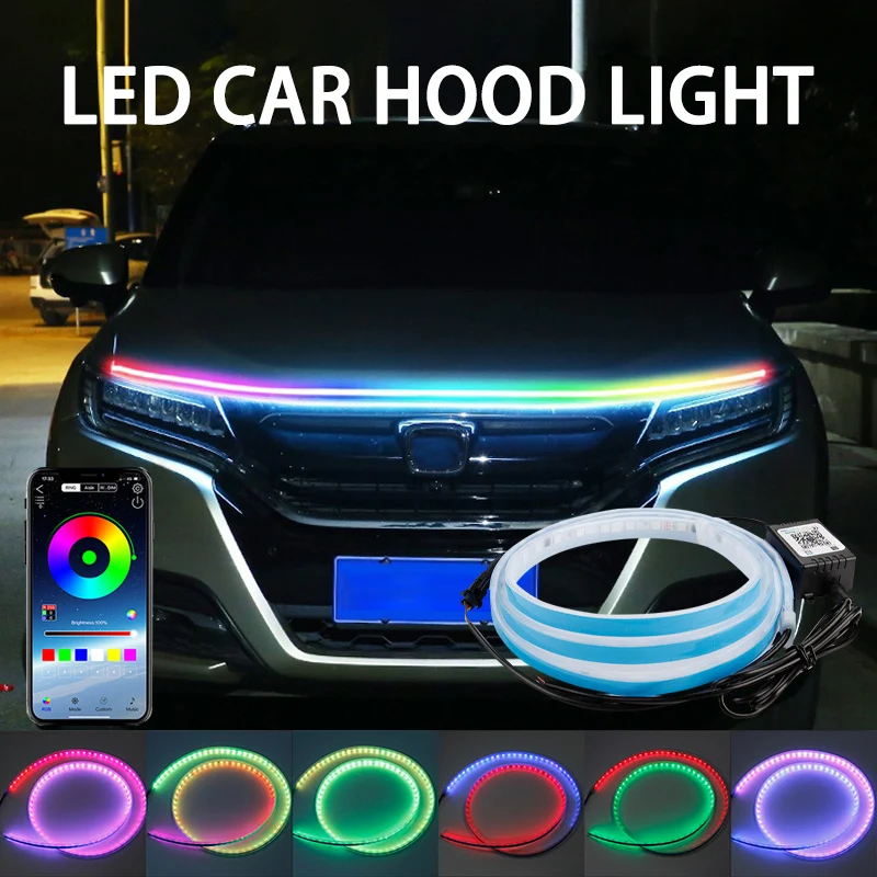 Rgb Underglow Strip - 120/150/180cm Dekoracyjne Światło na Maskę Samochodu